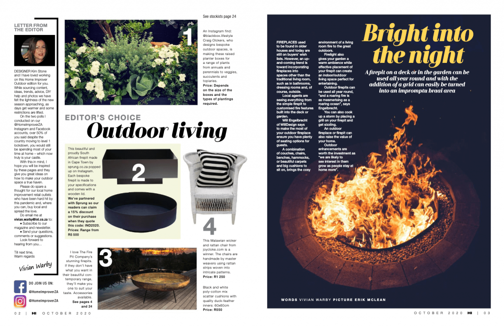 Editor's Choice - Outdoor Living - Sprung Firepits in Home Improver magazine